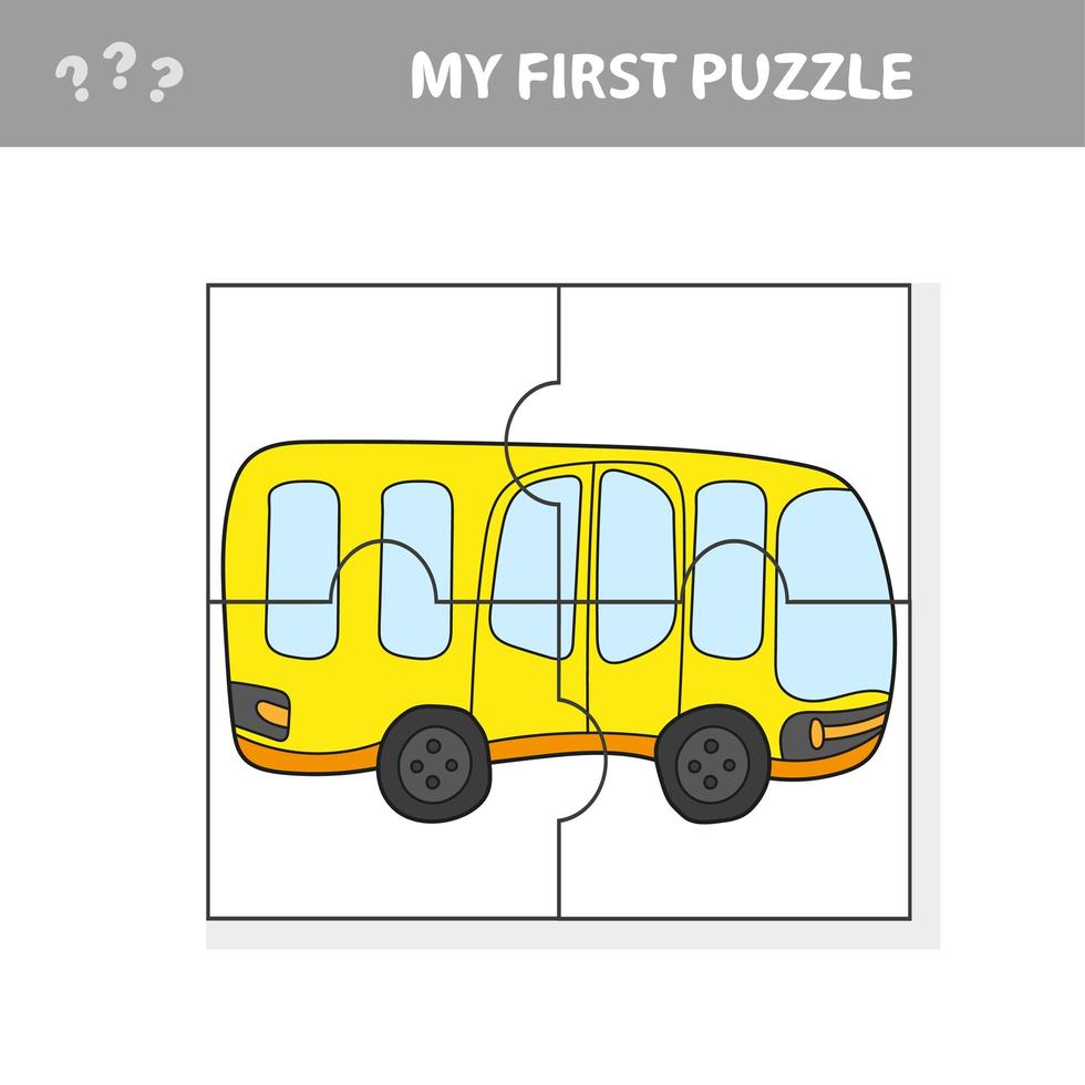 eenvoudig educatief papierspel voor kinderen. eenvoudige kinderpuzzel met speelgoedbus vector