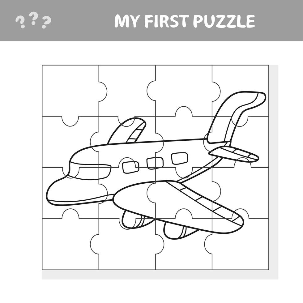 mijn eerste puzzel - vliegtuig. werkblad. kunst spel voor kinderen vector