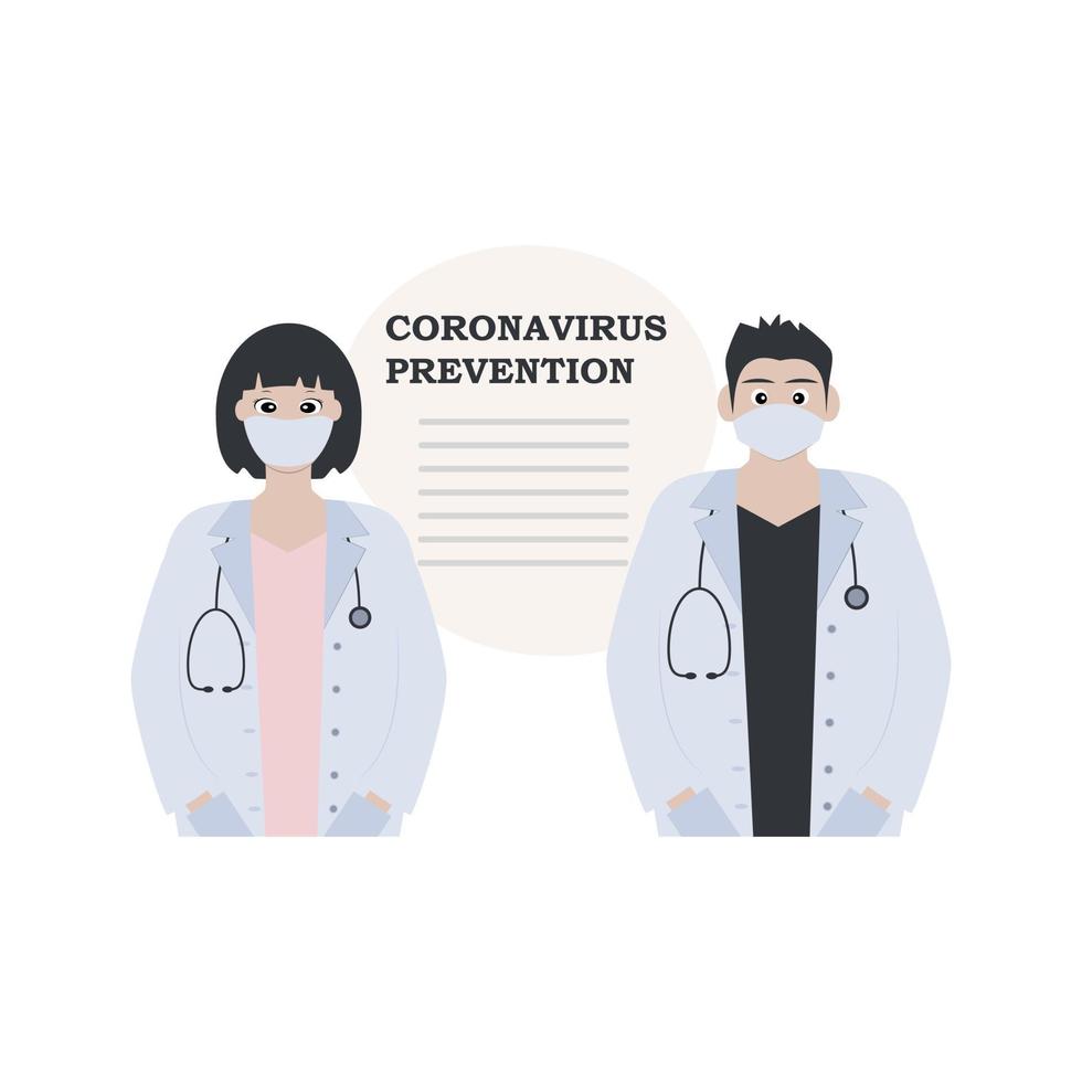 artsen geven aanbevelingen voor de preventie van coronavirus. geneeskunde, pandemie. vectorillustratie. vector