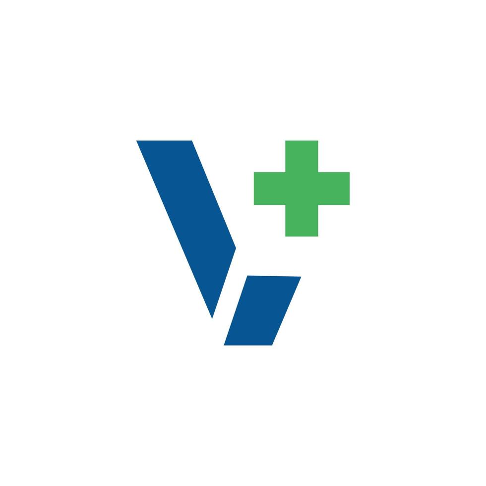 initialen v en plus logo-ontwerp voor zorgbedrijven vector