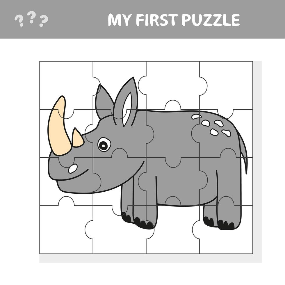 educatief puzzelspel voor kleuters met grappige neushoorn of neushoorn vector