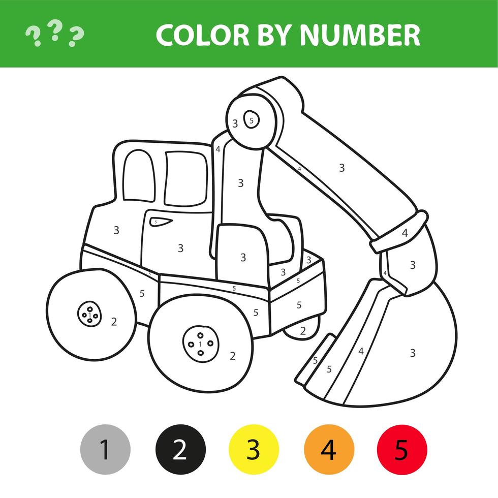 kleur op nummer educatief spel voor kinderen. cartoon graafmachine. vector