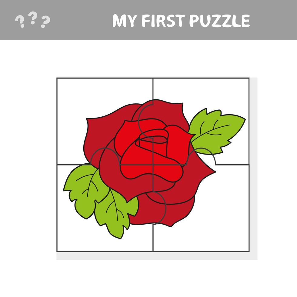 eenvoudig educatief papierspel voor kinderen. rode roos puzzel vector