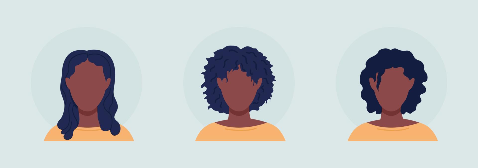 volwassen vrouw met drie kapsels semi-egale kleur vector avatar tekenset. portret van vooraanzicht. geïsoleerde moderne cartoonstijlillustratie voor grafisch ontwerp en animatiepakket