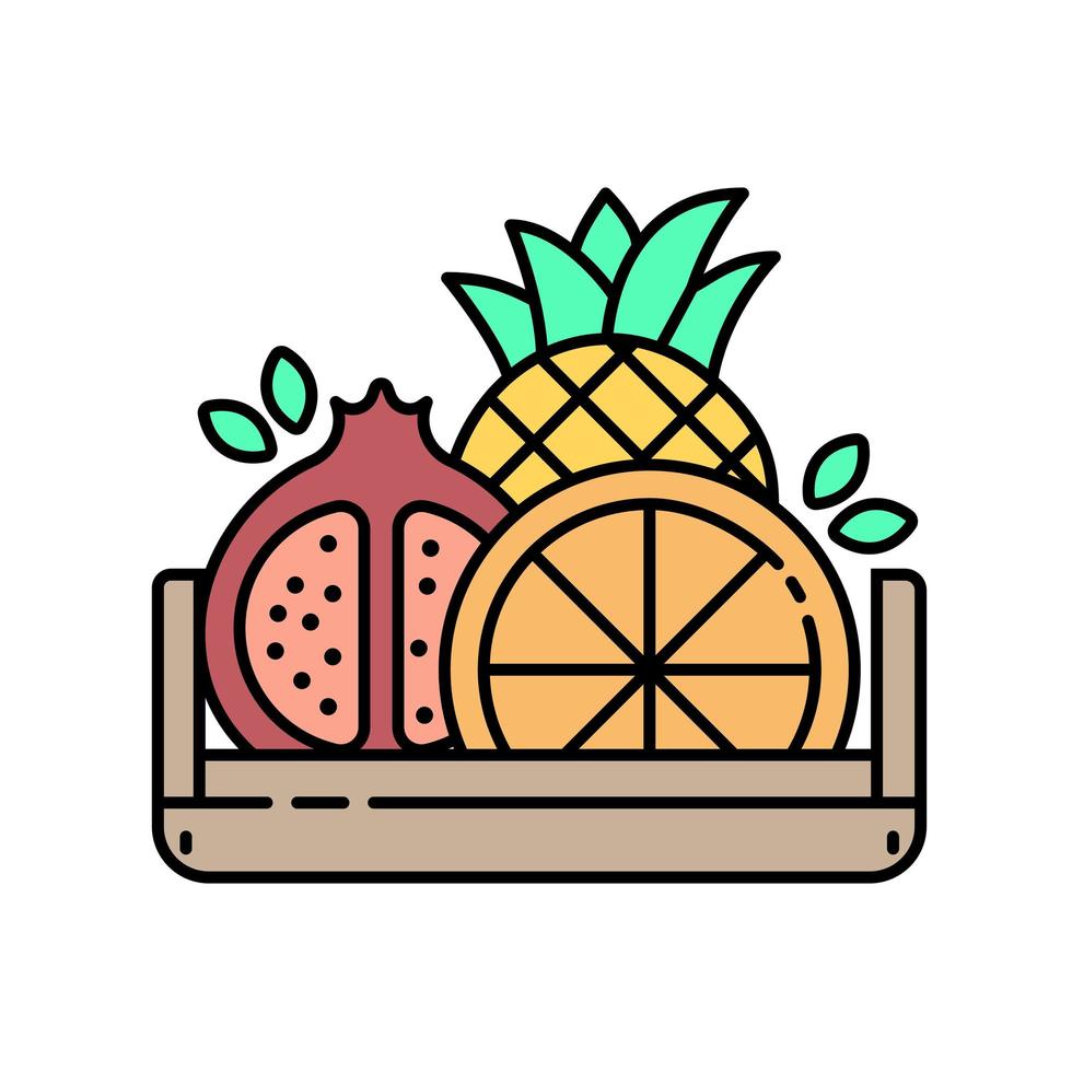 fruit in houten kist - modern lijnpictogram vector