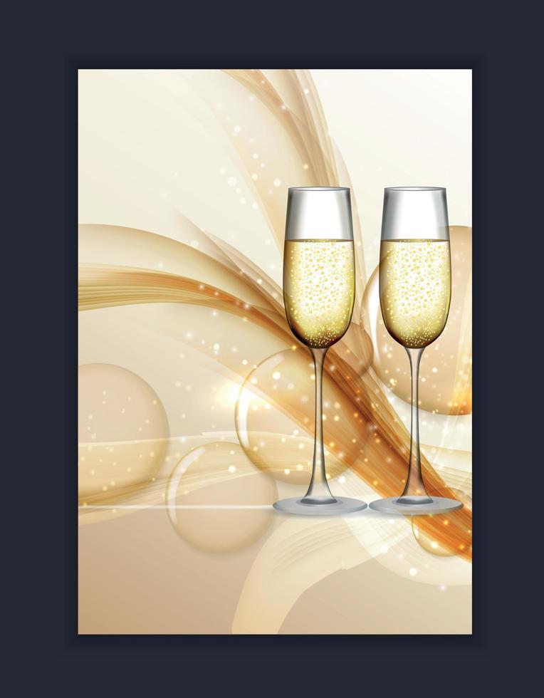 twee glas champagne op glanzende achtergrond. vector illustratie