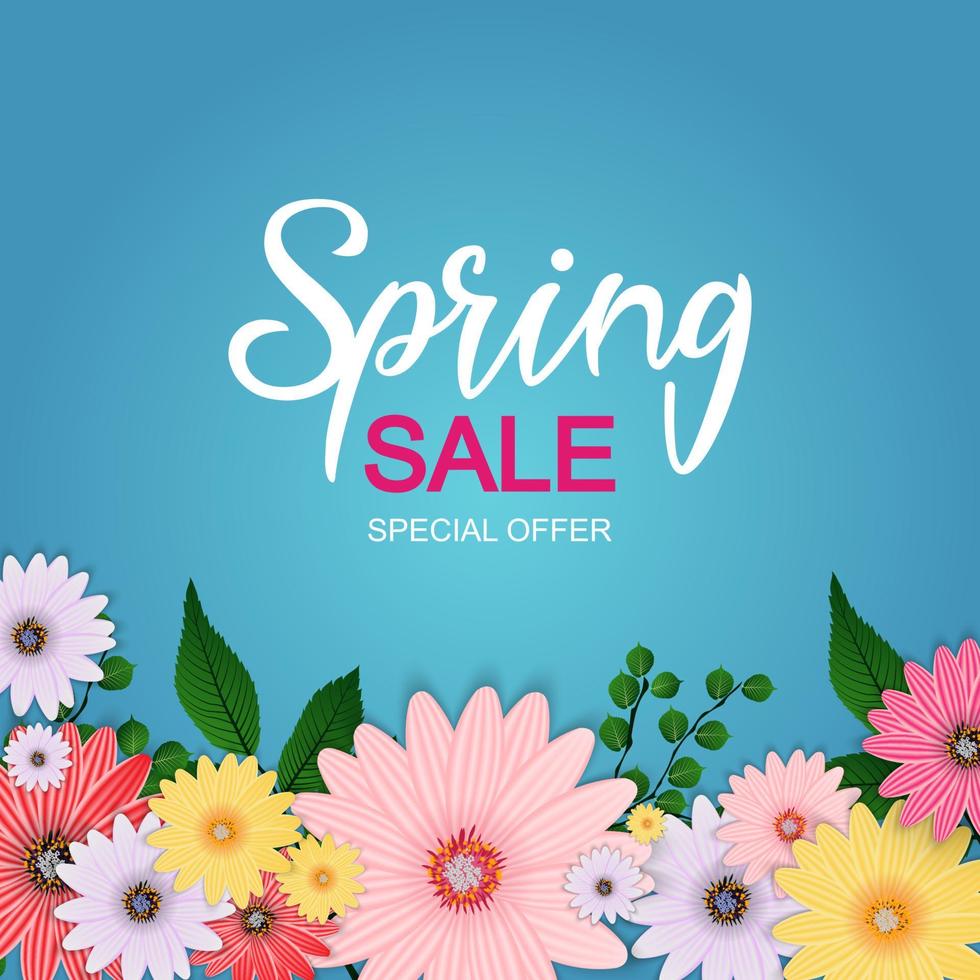 lente verkoop schattige achtergrond met kleurrijke bloem elementen. vector illustratie