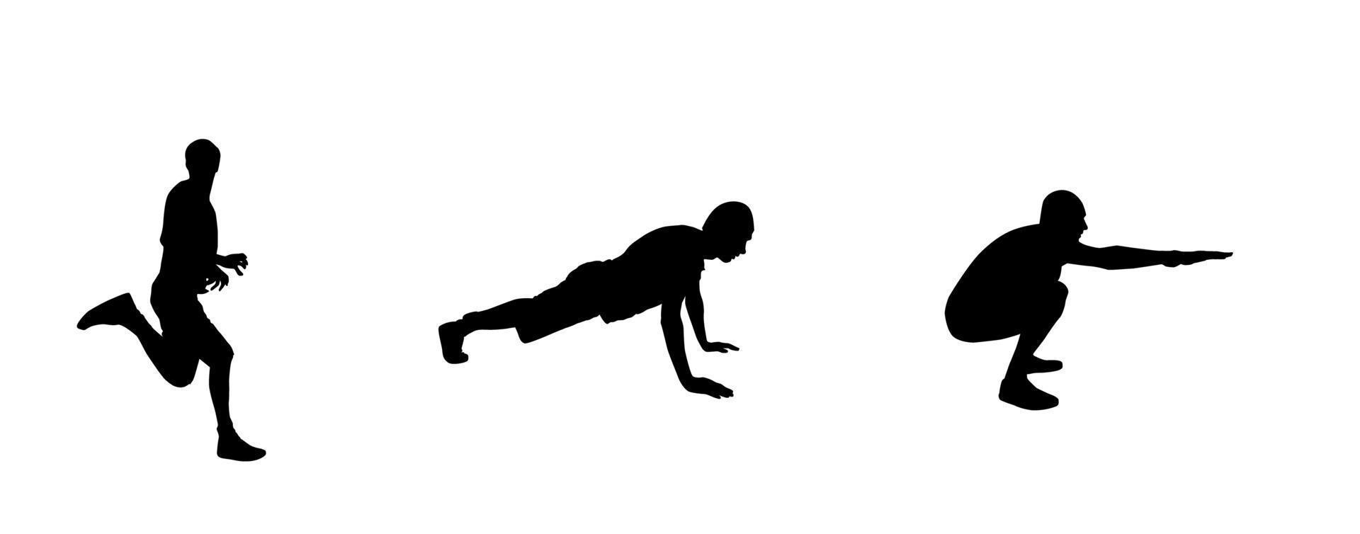 sticker voor autoatleten silhouet van loper, persoon die zich bezighoudt met sport, push-ups, squats. vectorillustratie. vector