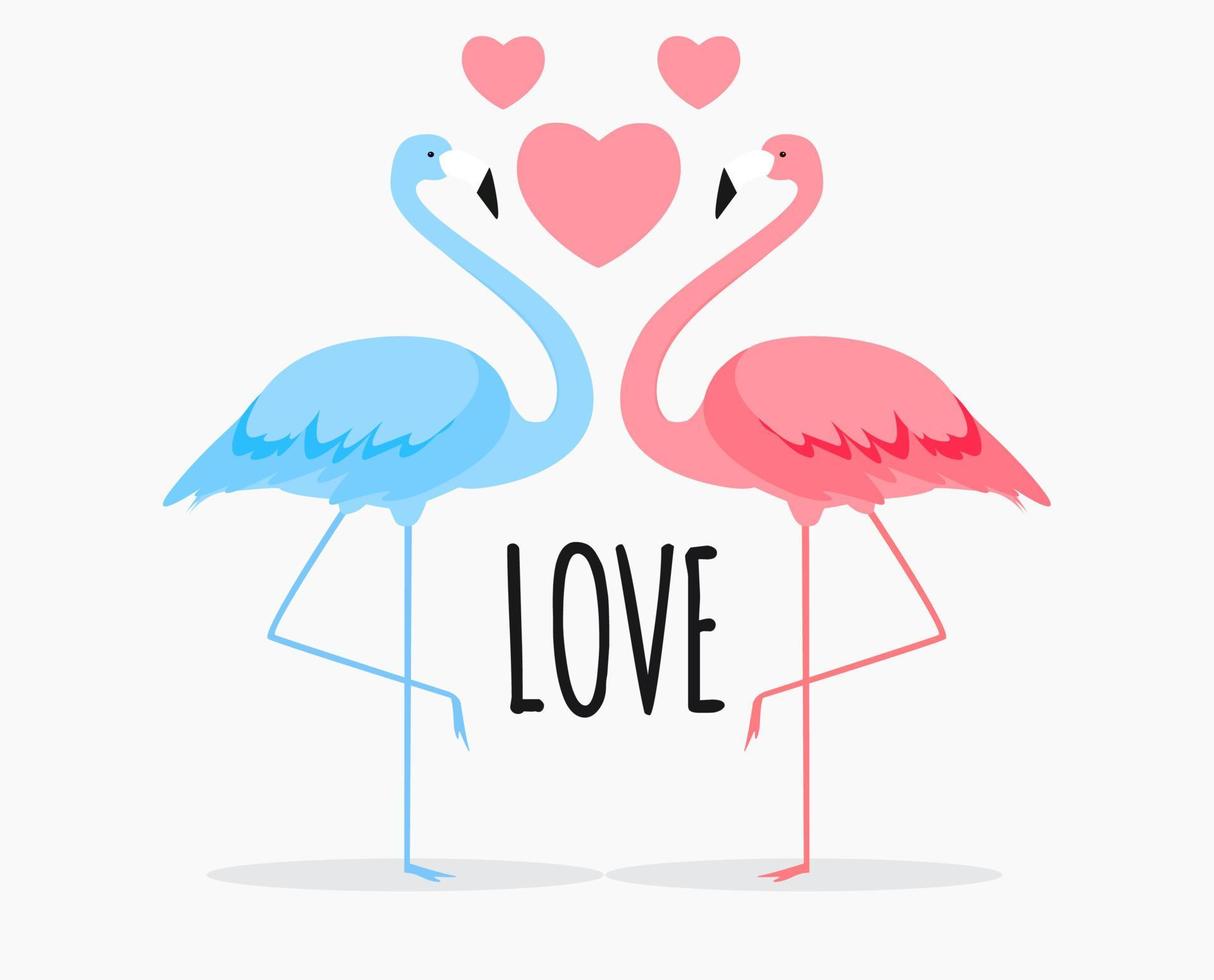 leuke kaart met flamingo's. liefde en Valentijnsdag achtergrond. vector illustratie