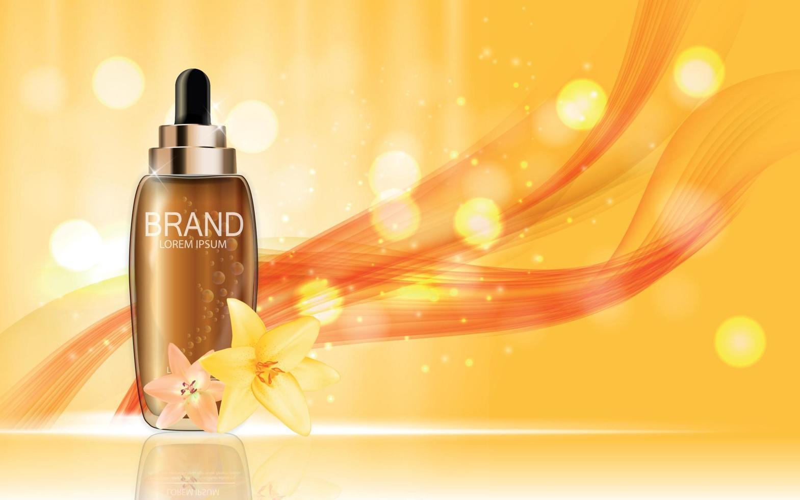 ontwerp cosmetica product met bloemen gouden liy sjabloon voor advertenties of tijdschriftachtergrond. 3D-realistische vectorillustratie vector