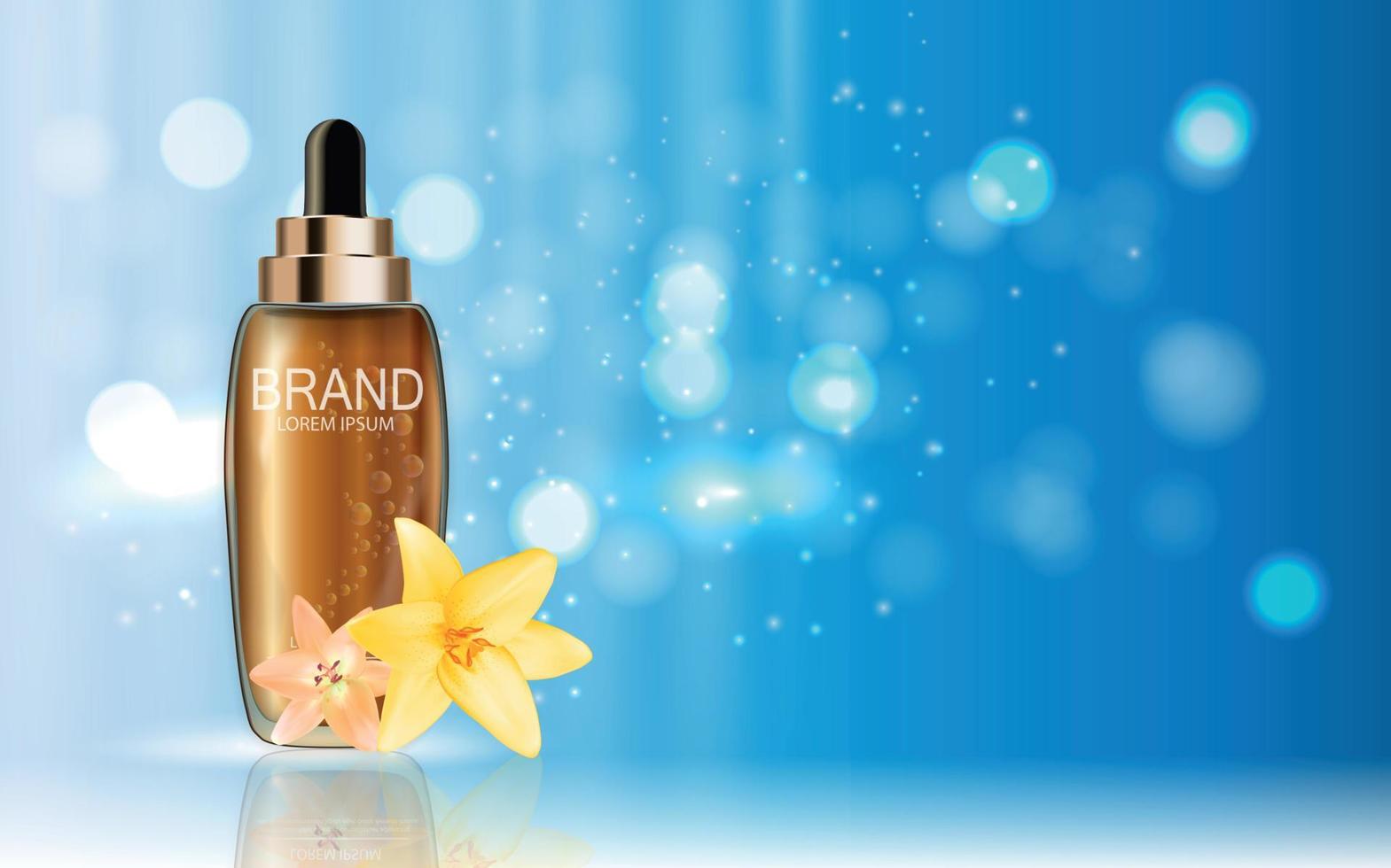 ontwerp cosmetica product met bloemen gouden liy sjabloon voor advertenties of tijdschriftachtergrond. 3D-realistische vectorillustratie vector