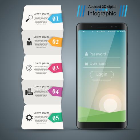 Digitaal gadget, infographic smartphone-zaken. vector