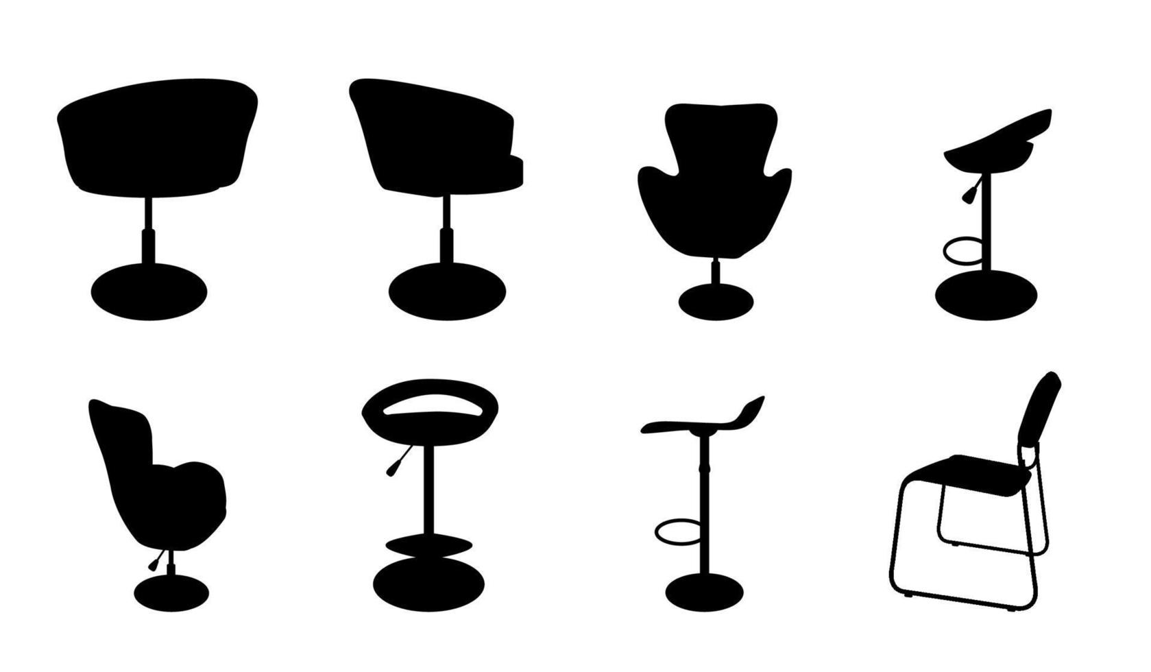 set van moderne en antieke meubels comfortabele stoelen en barkruk. vectorillustratie. vector