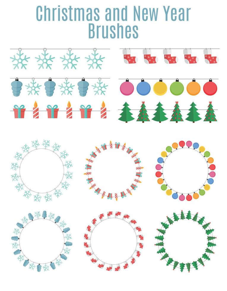 kerst- en nieuwjaarsfeestvlaggen, gorzen, borstels voor het maken van een feestuitnodiging of kaart. vector illustratie