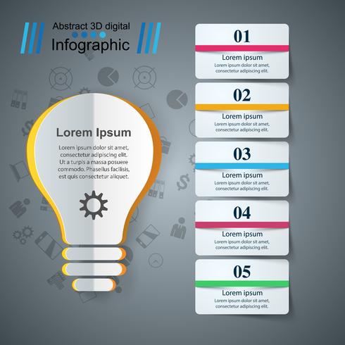 Buld, licht - papieren zakelijke infographic. vector