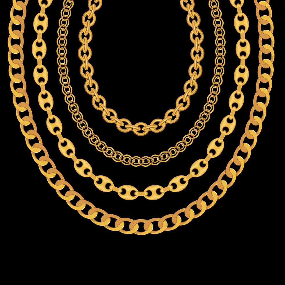 gouden ketting sieraden op zwarte achtergrond. vector illustratie