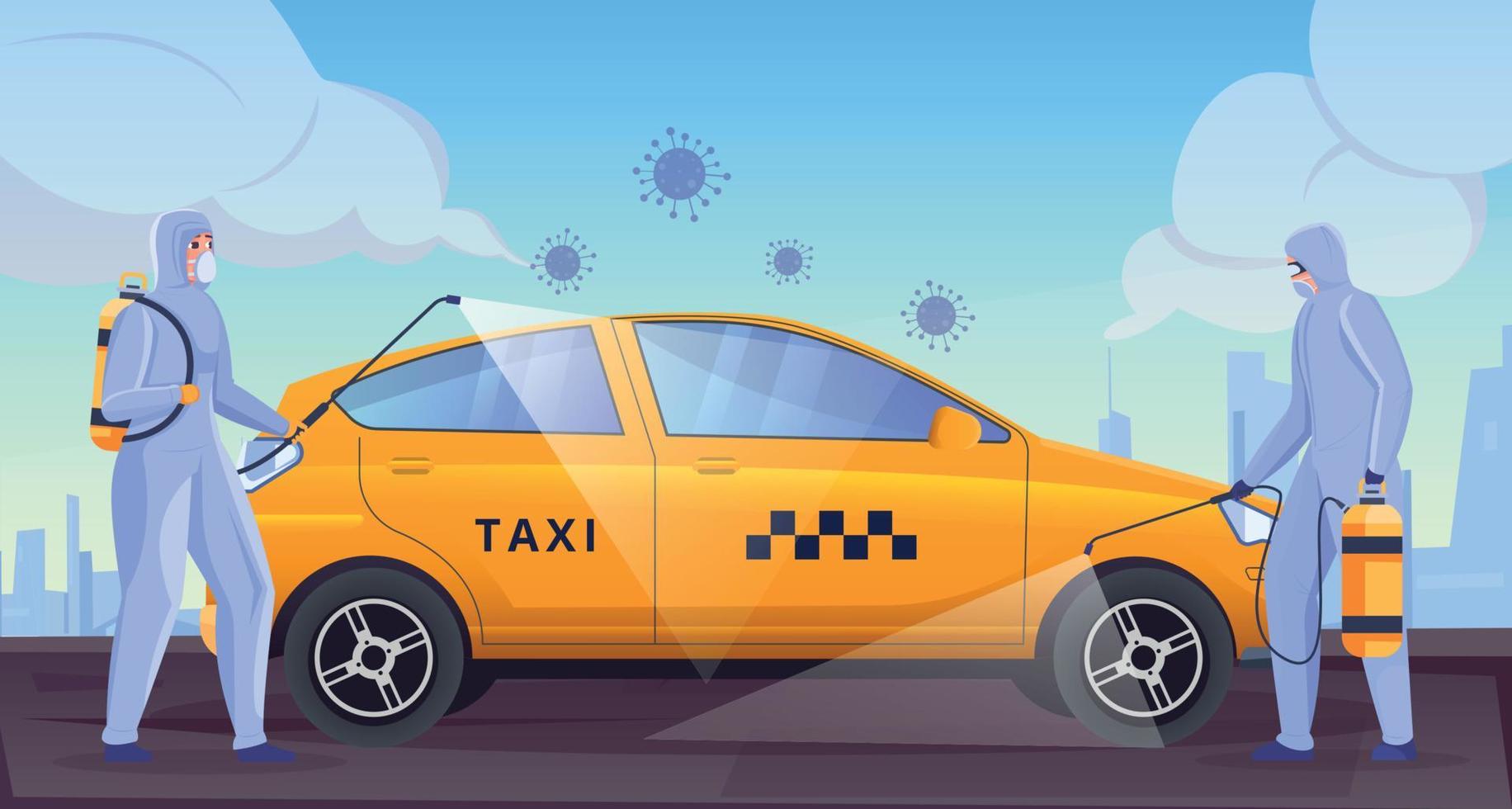 taxi desinfectie flat vector