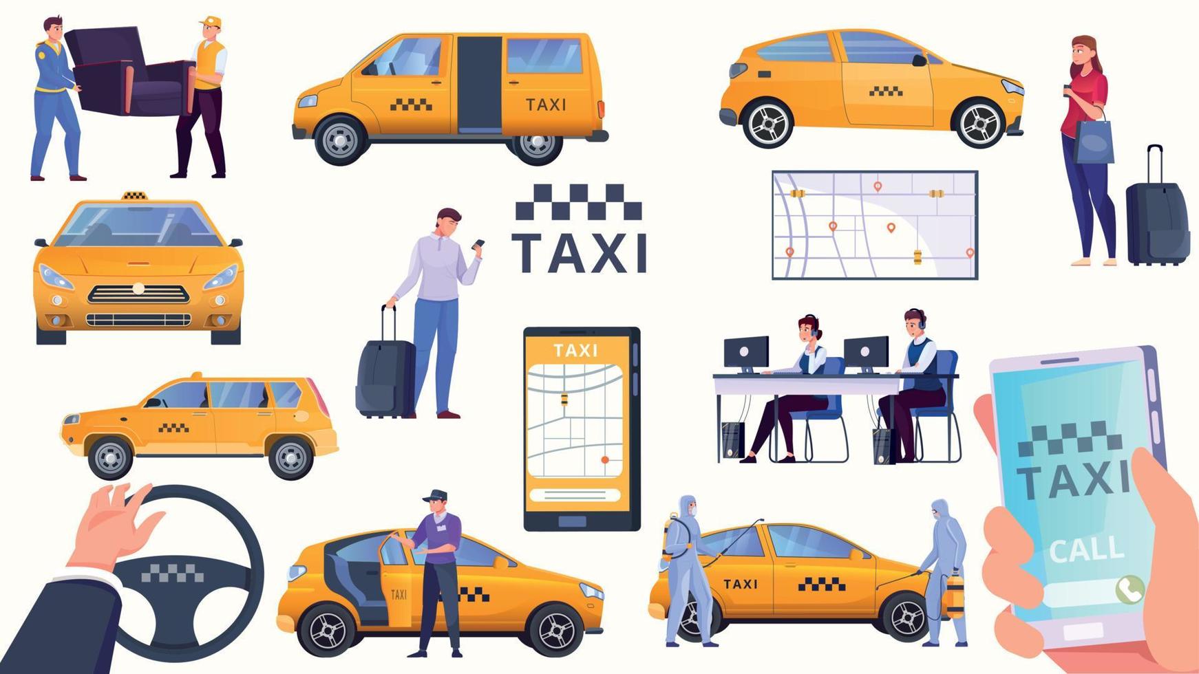 taxi set plat vector