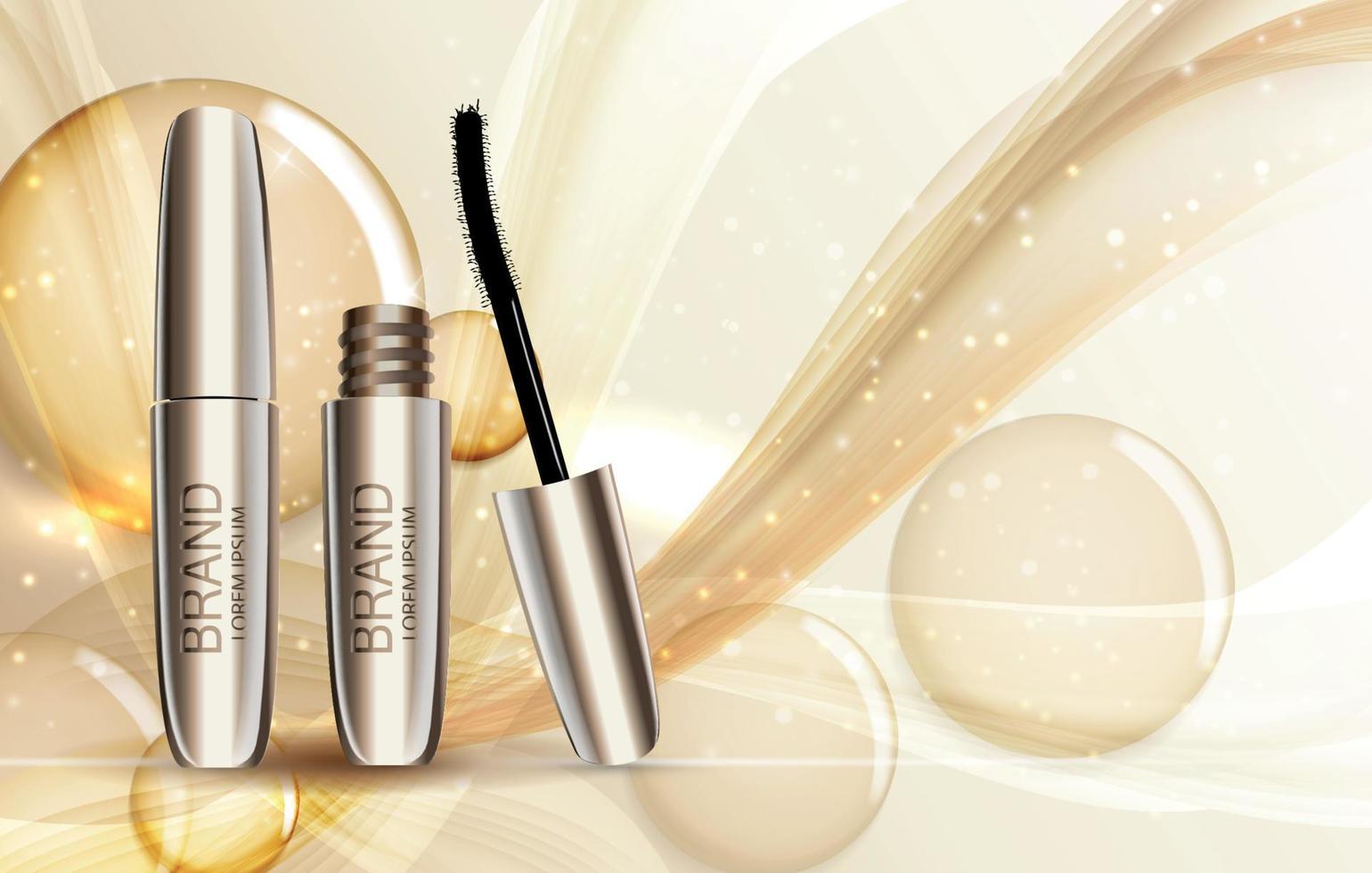 modeontwerp make-up cosmetica productsjabloon voor advertenties of tijdschriftachtergrond. mascara product serie reportv 3D-realistische vector iillustration