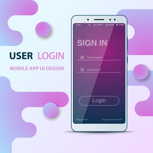Gebruikersinterfaceontwerp. Smartphone pictogram. Inloggen en wachtwoord. vector