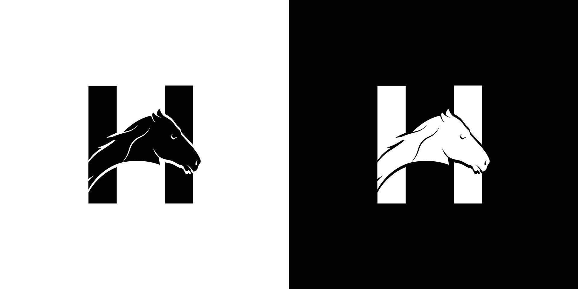 het logo-ontwerp met de beginletter h wordt gecombineerd met een modern en professioneel paardenhoofdsymbool vector