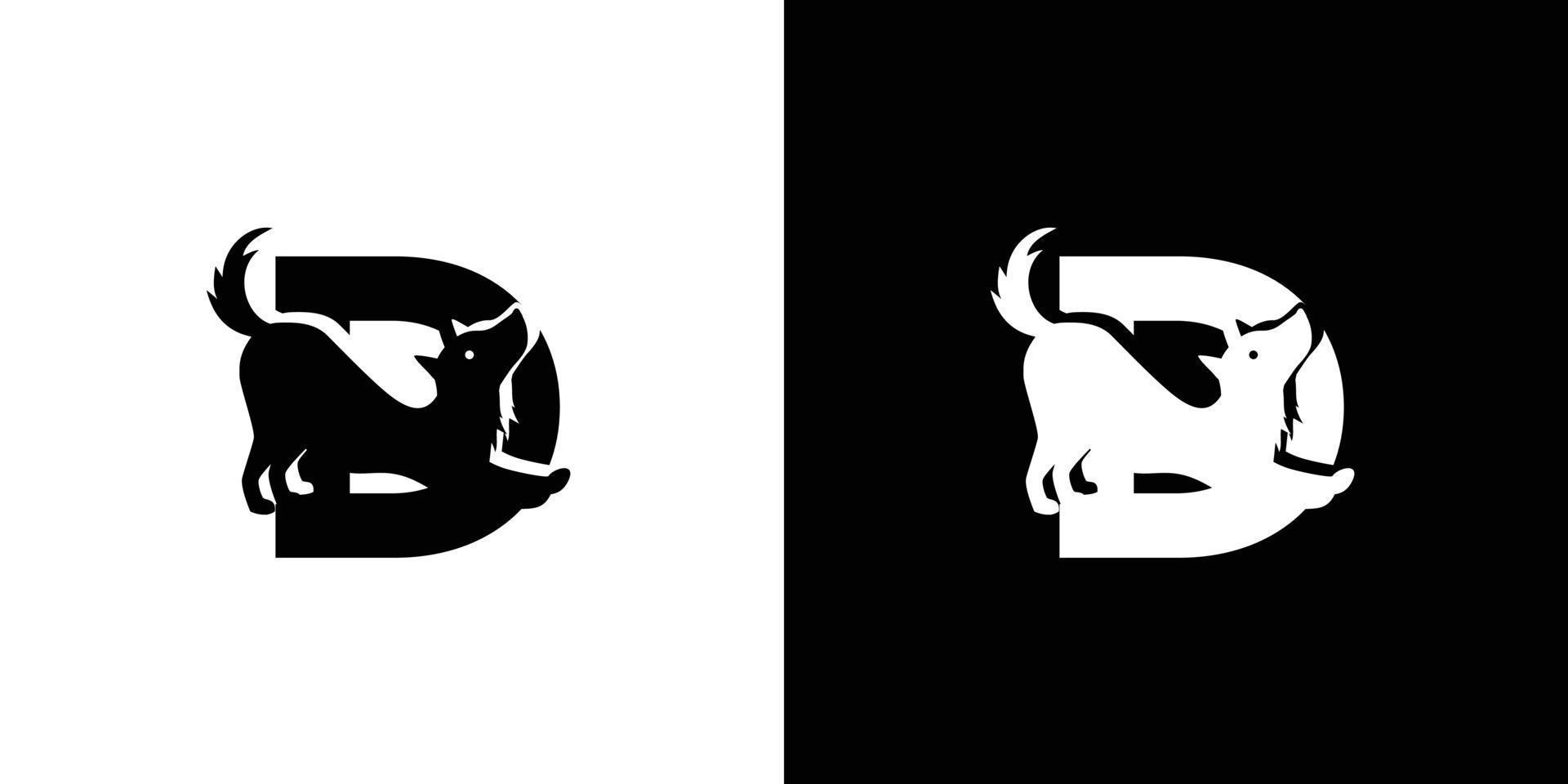 logo ontwerp initialen letter d combinatie van een unieke en elegante hond vector
