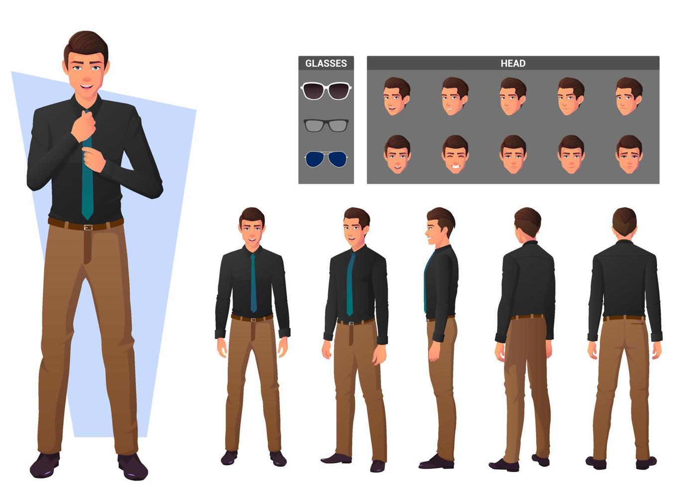 cartoon zakenman shirt dragen en staan in verschillende poses tekenset voor het maken van tekens. vector