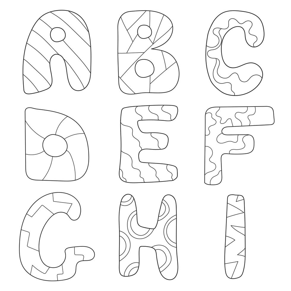 cartoon alfabet kleurboek of pagina set voor kinderen onderwijs en plezier vector