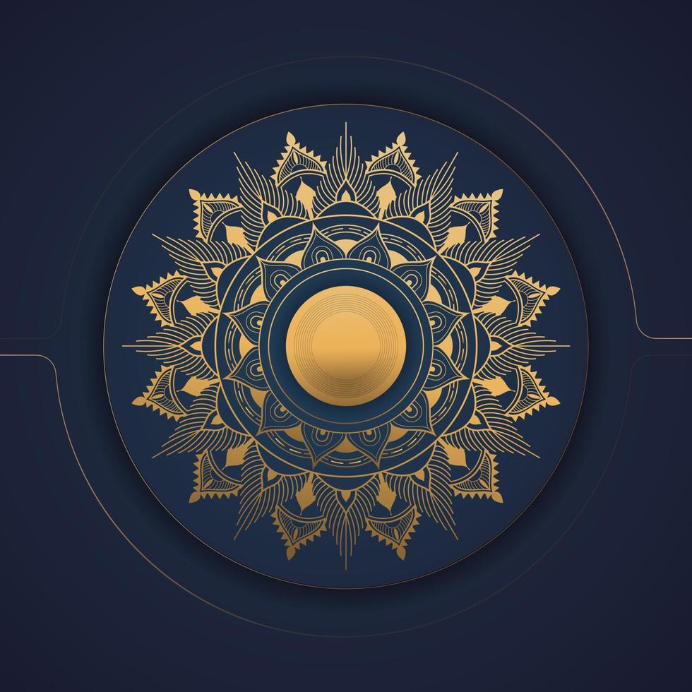 goud en blauw kleur luxe sier mandala achtergrondontwerp voor print, poster, dekking, brochure, flyer vector