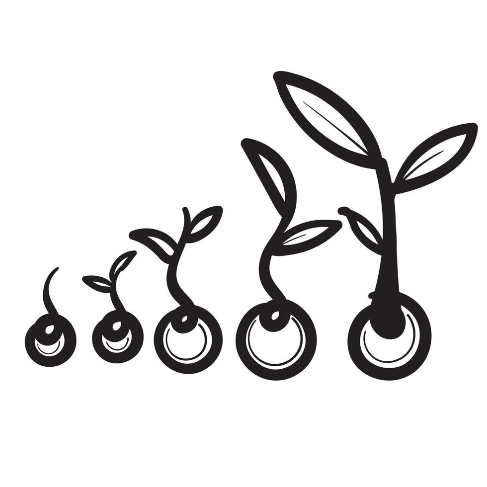 zeer fijne tekeningen groeiende spruit plant met handgetekende doodle stijl doodle vector