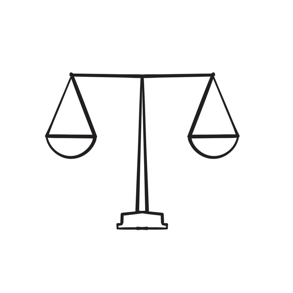 hand getrokken Justitie schalen lijn icoon. oordeel schaal teken. juridische wet symbool. tekening vector