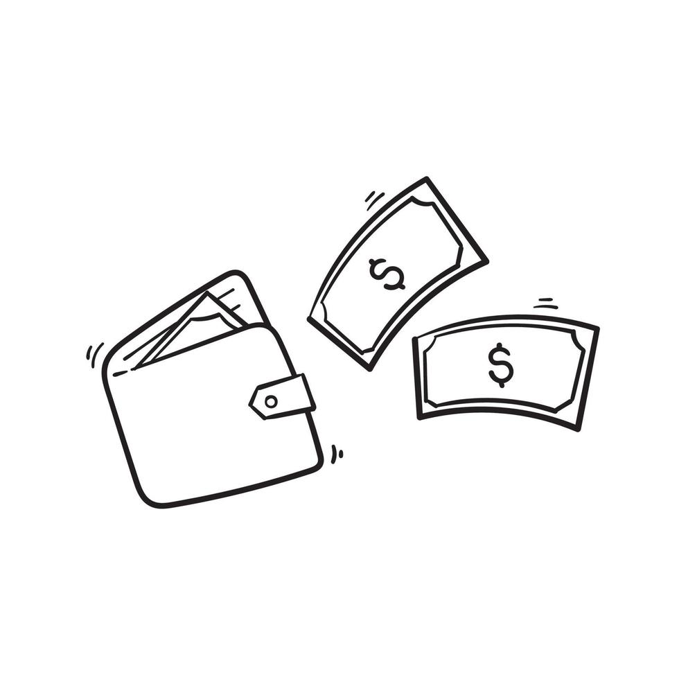 set van hand getrokken geld gerelateerde pictogram illustratie vector geïsoleerde doodle