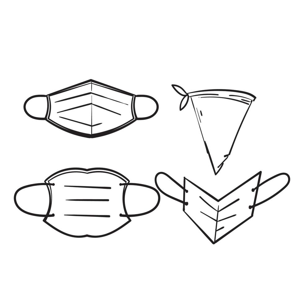 doodle gezichtsmasker of medisch masker pictogram illustratie schets handgetekende stijl vector