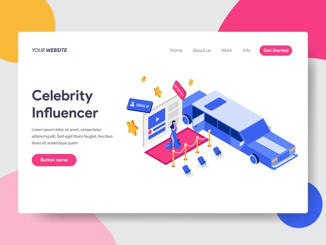 Landingspagina sjabloon van Celebrity Influencer Illustratie Concept. Isometrisch plat ontwerpconcept webpaginaontwerp voor website en mobiele website Vector illustratie