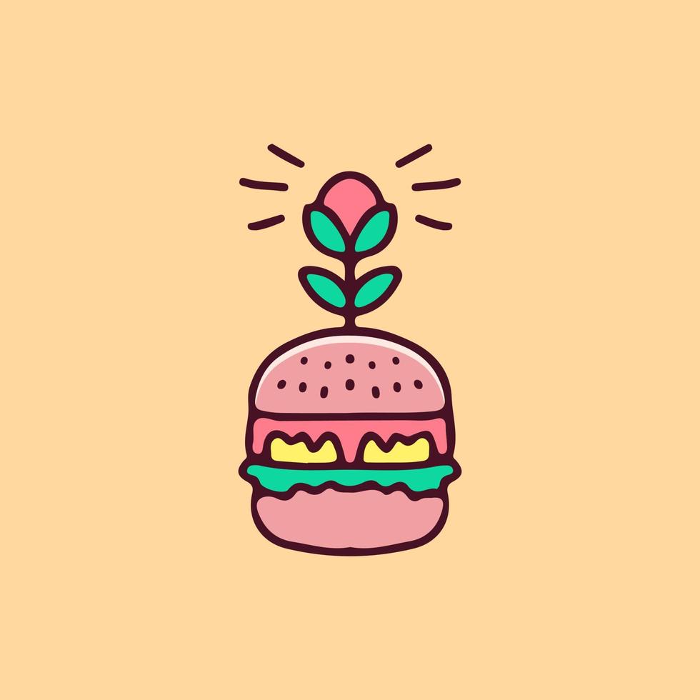 hamburger en rozen illustratie. vectorafbeeldingen voor t-shirtafdrukken en ander gebruik. vector