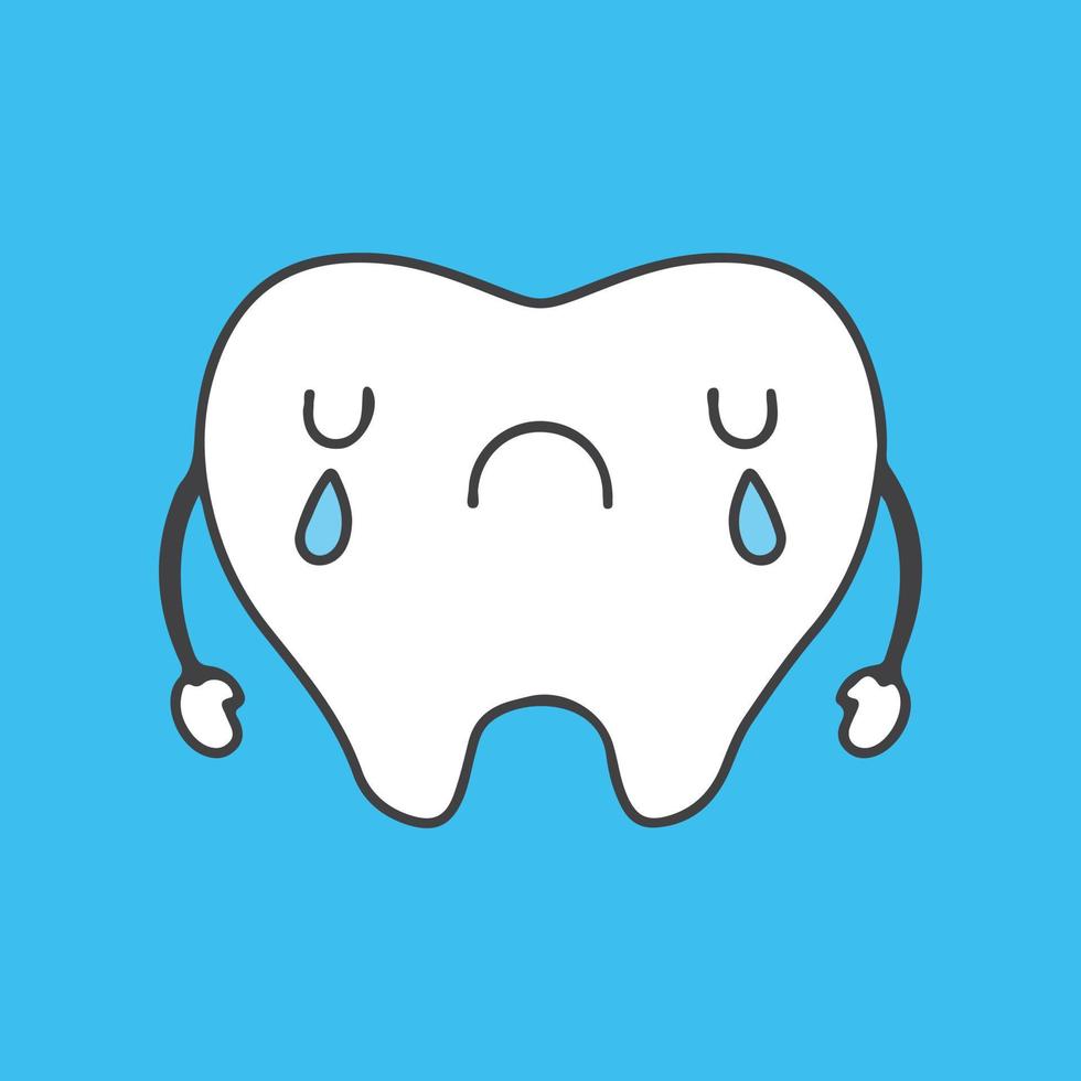 tandenmascotte met droevige uitdrukkingsillustratie. vectorafbeeldingen voor stickerafdrukken en ander gebruik. vector