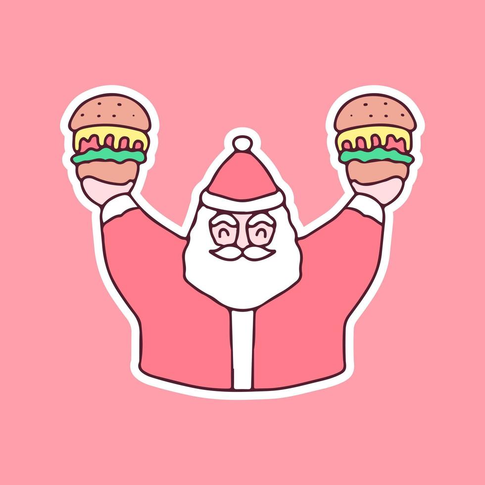 gelukkige kerstman met hamburgers illustratie. vectorafbeeldingen voor merch prints en ander gebruik. vector