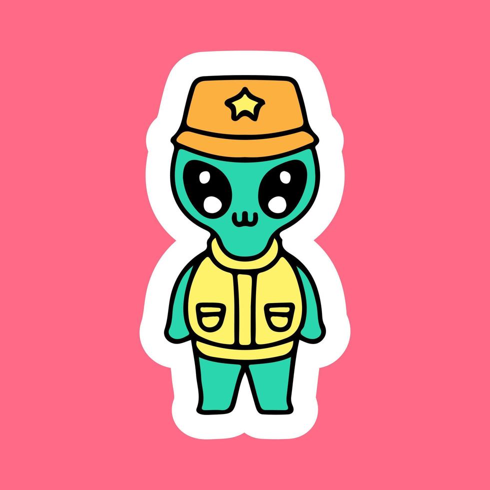 trendy alien met emmerhoed en vestillustratie. vectorafbeeldingen voor t-shirtafdrukken en ander gebruik. vector