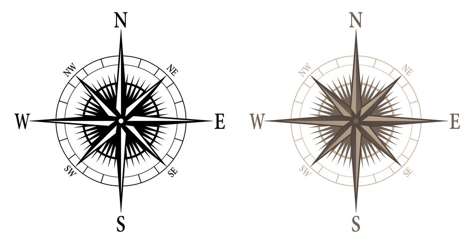 Kompas, geïsoleerde vectorillustratie in zowel zwarte als kleurenversies vector