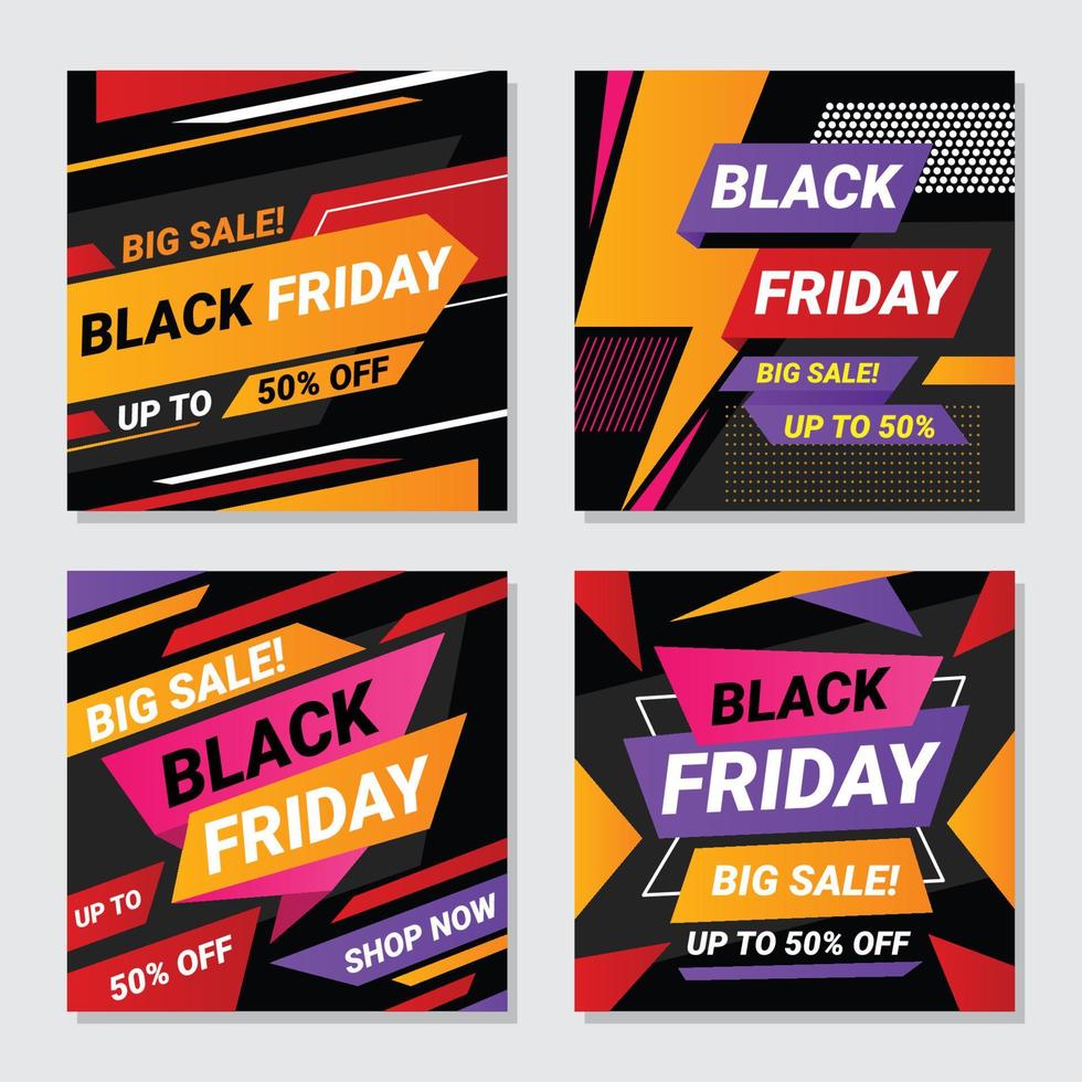 set black friday social media-kaarten vector