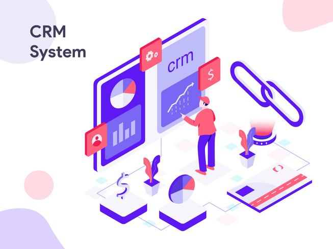 CRM-systeem isometrische illustratie. Moderne platte ontwerpstijl voor website en mobiele website. Vectorillustratie vector