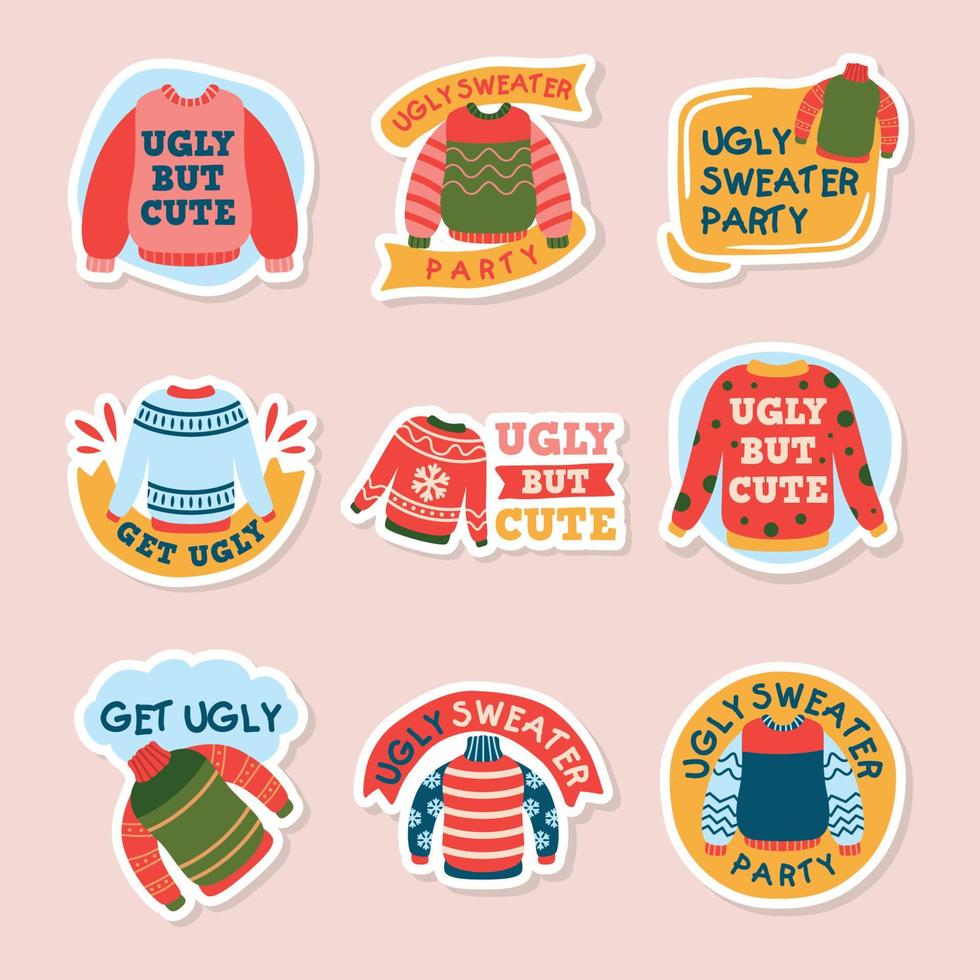 lelijke trui kerst sticker collectie vector