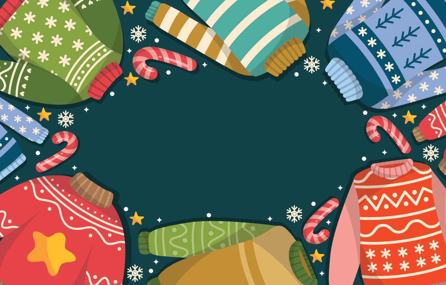 lelijke trui kerstpatroon en ornament achtergrond vector