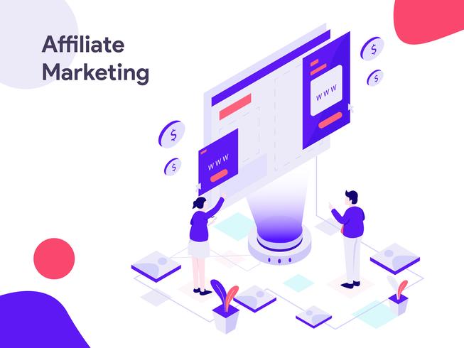 Affiliate Marketing isometrische illustratie. Moderne platte ontwerpstijl voor website en mobiele website. Vectorillustratie vector