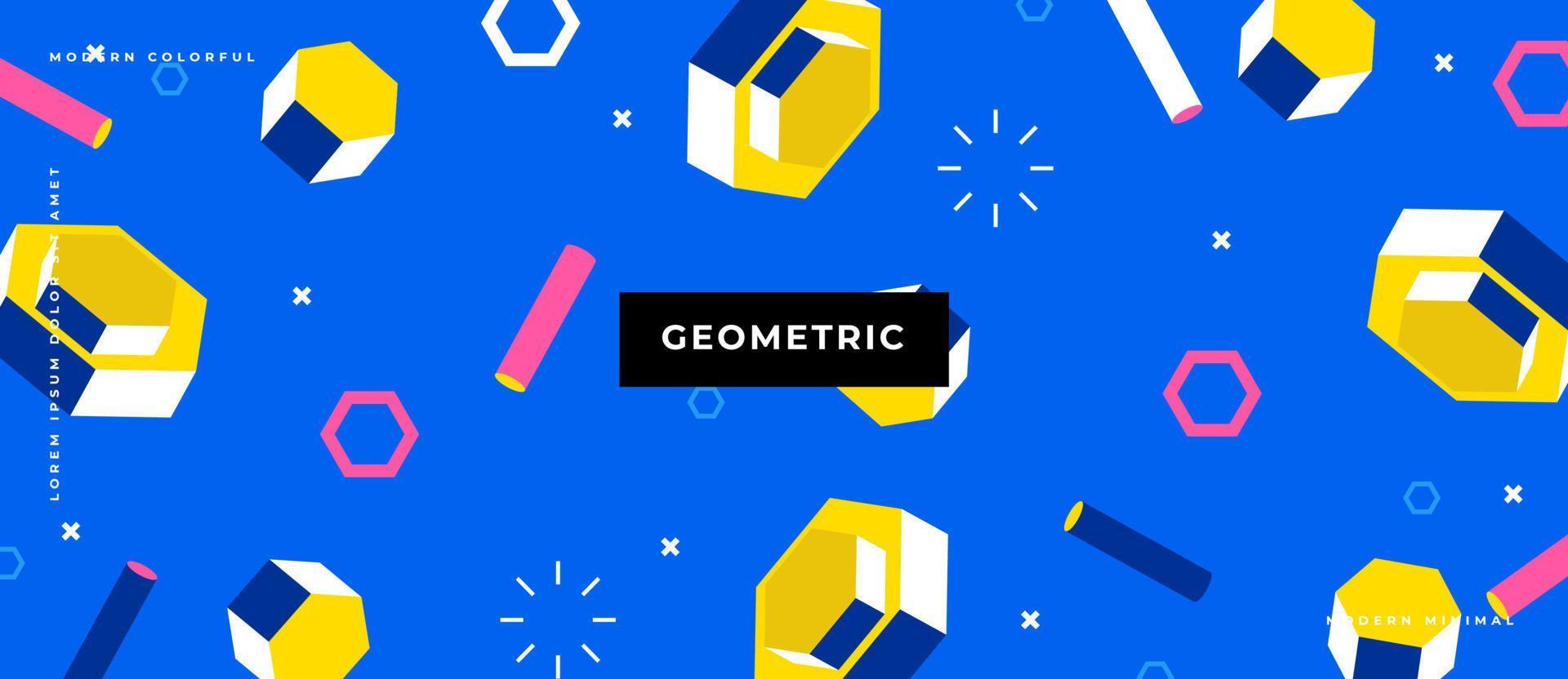 geometrisch memphis naadloos patroon in de stijl van de jaren 80. 3D-vorm, lijn, stip op blauwe achtergrond. vector