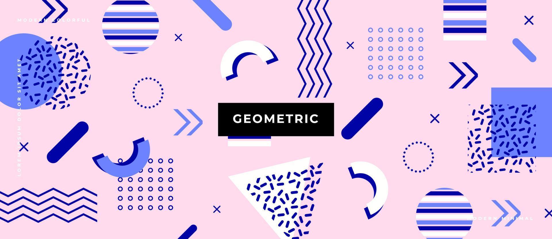 geometrische achtergrond met geometrische vormen en rondingen, stip, lijnpatroon met trendy memphis fashion stijl 80s-90s. vector