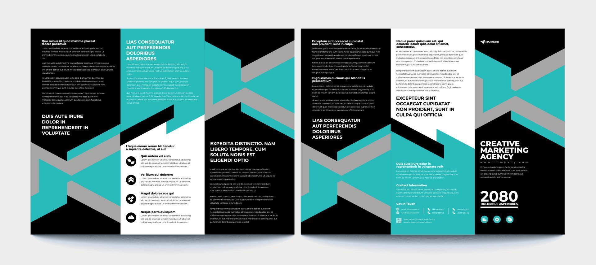 drievoudig brochureontwerp met vierkante vormen, zakelijke sjabloon voor drievoudige flyer. creatief concept gevouwen flyer of brochure. vector