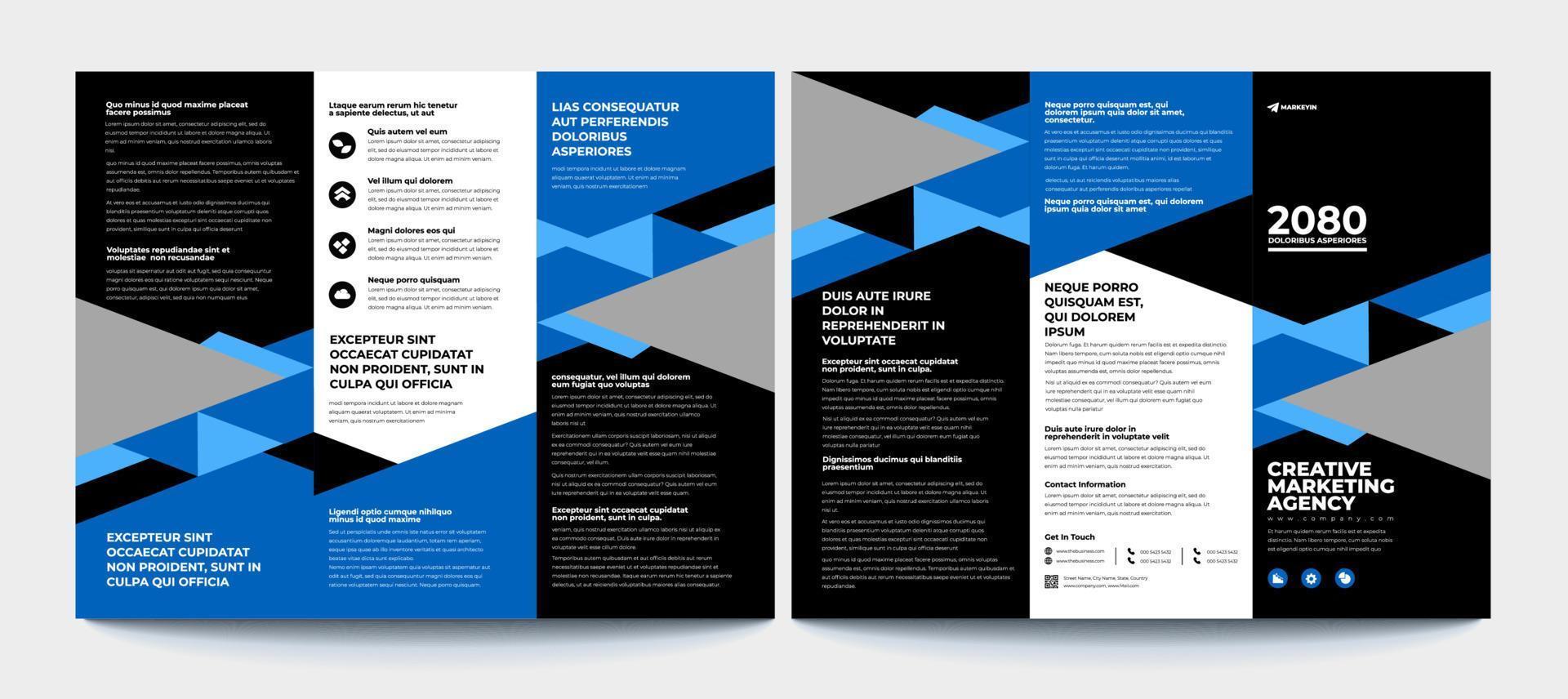 drievoudig brochureontwerp. a4 abstracte zakelijke brochure sjabloon. zakelijke blauwe marketing folder sjabloon met afbeelding. vector