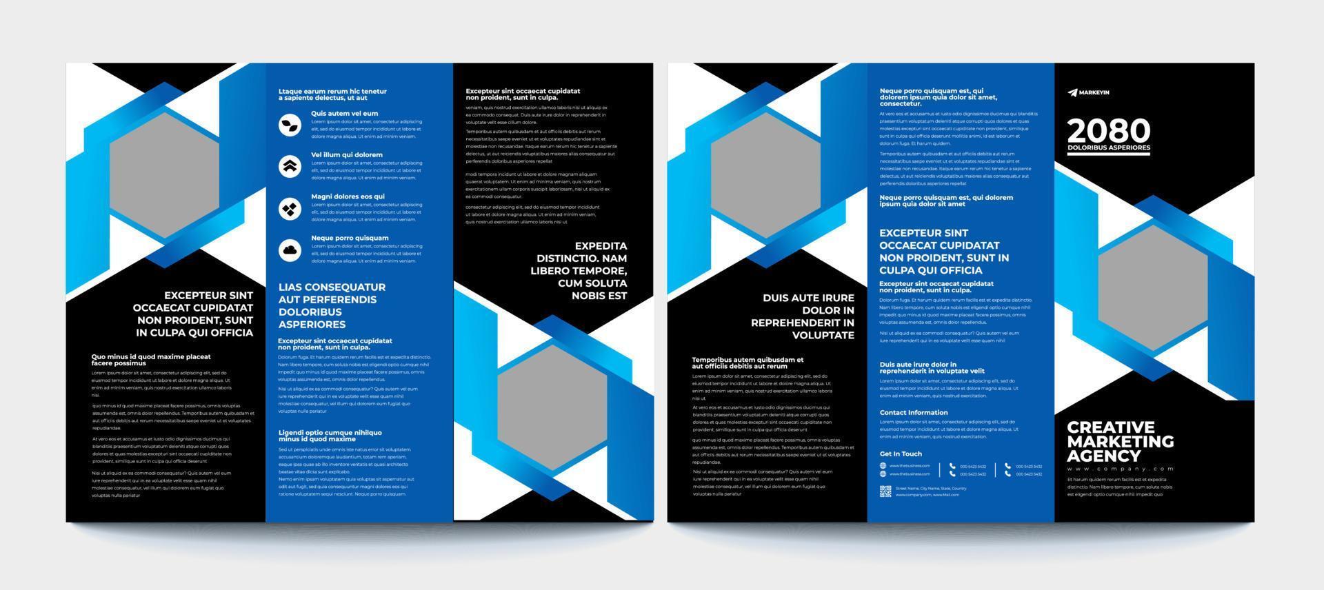 zakelijke driebladige brochure sjabloon. modern, creatief en professioneel drievoudig brochure vectorontwerp. eenvoudige en minimalistische promotielay-out vector