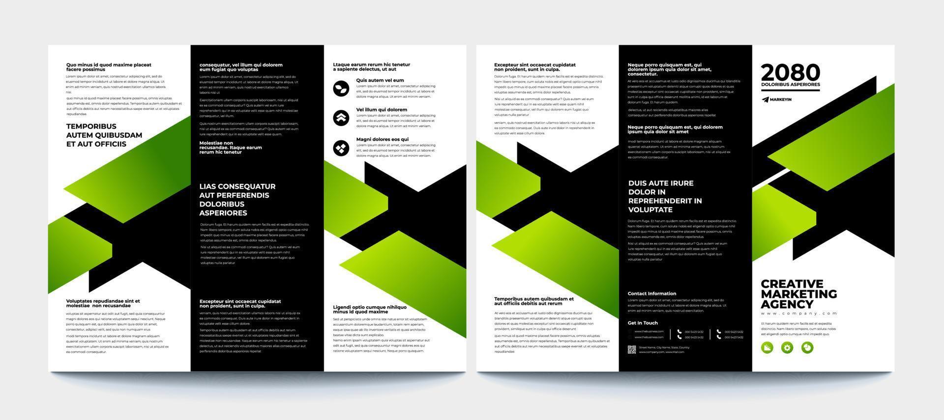 brochureontwerp, brochuresjabloon, creatieve tri-fold, trendbrochure. vector